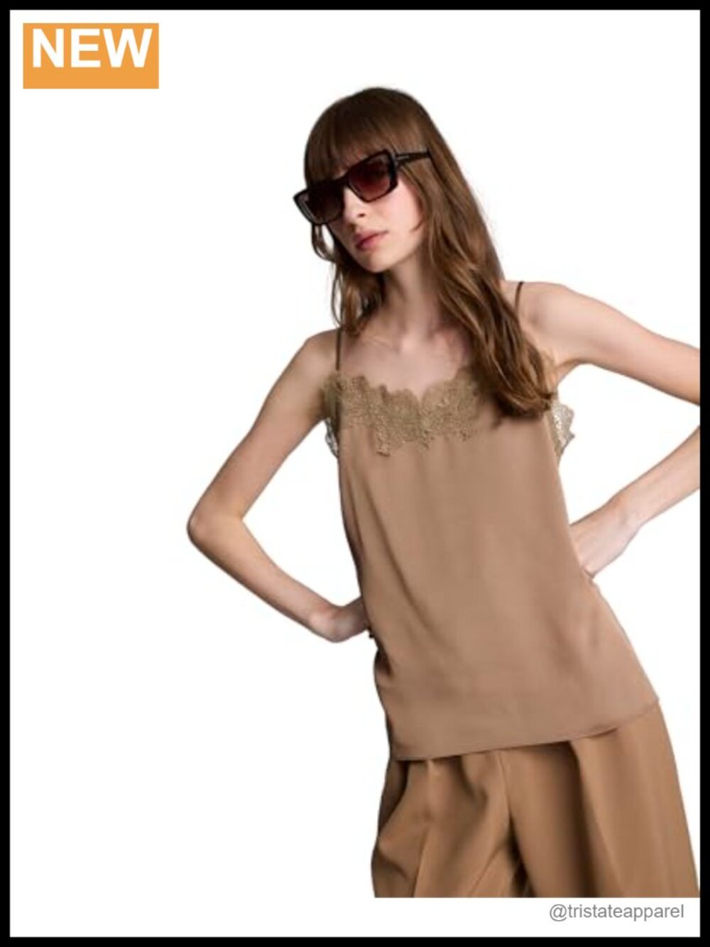 Lace Trim Satin Camisole Top Sweetheart Neck Sleeveless Ruffle Hem Blouse